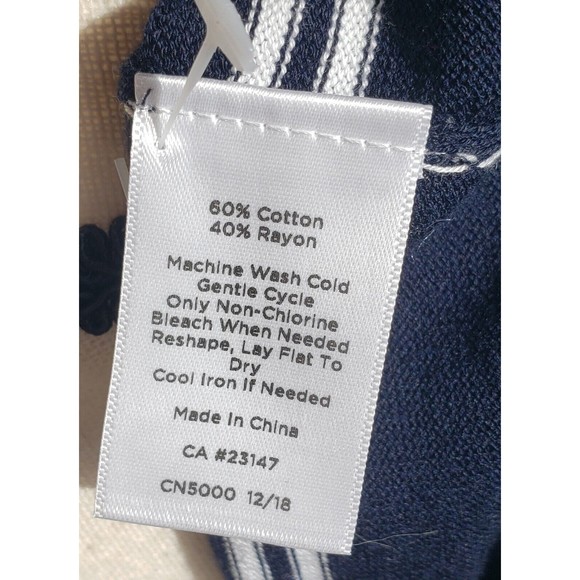 Womens Sweater TALBOTS White &Blue Striped Cotton Knit Cardigan 3/4 Slv Sz Small - Picture 6 of 8